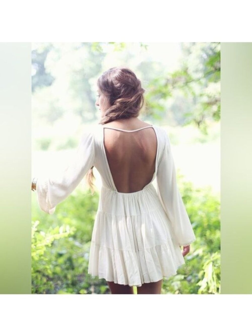 Gypsy Junkies White Tiered Bell Sleeve Open Back Mini Dress | Boho Indie Sleaze